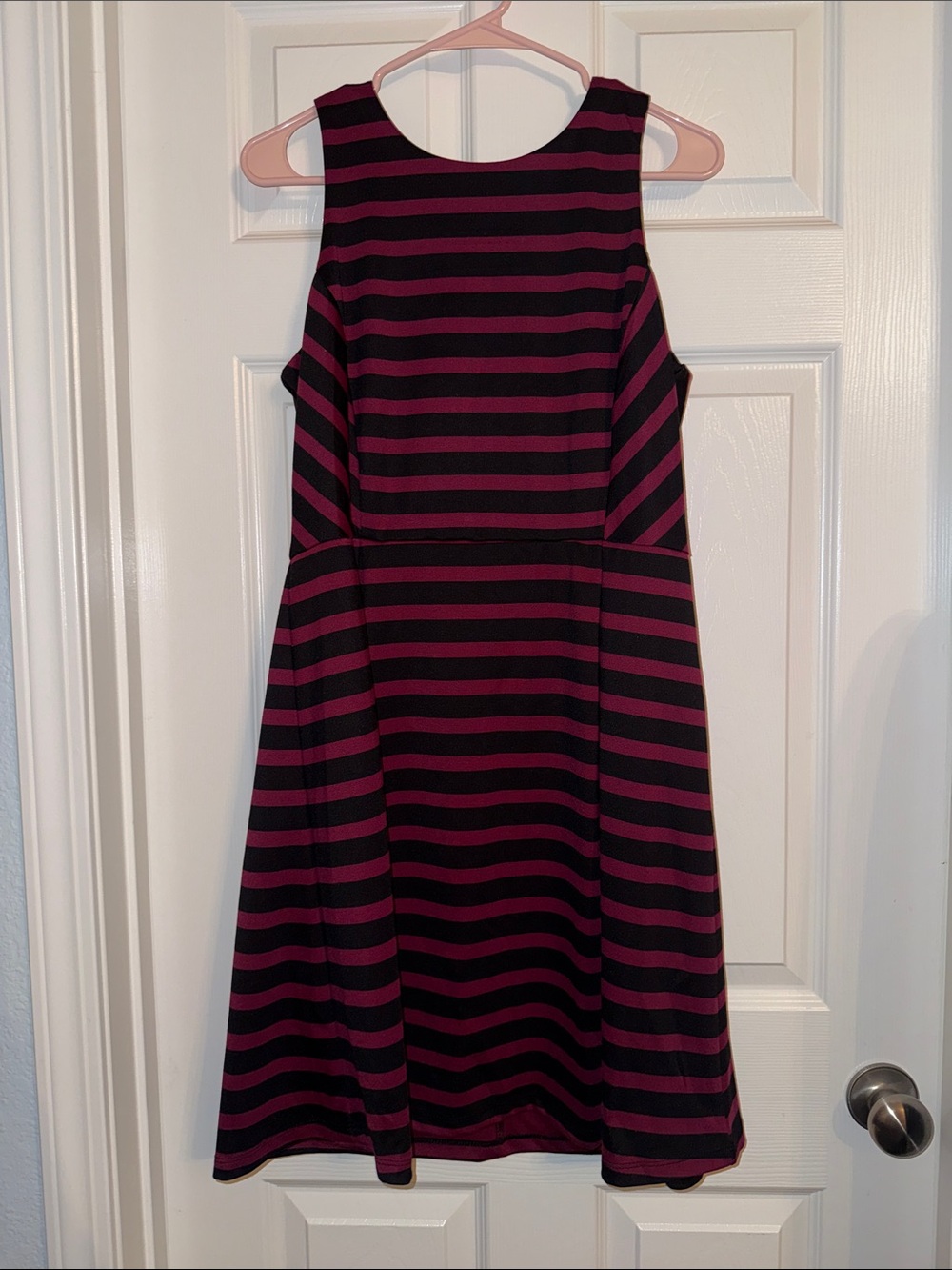Apt. 9 Black & Dark Pink Striped Sleeveless Fit-and-Flare Dress